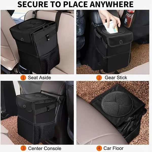 Planet Gates Black 1pc Waterproof Car Trash Can With Lid, Car Seat Back Hanging Storage Bag - Car Trash Organizer