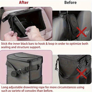 Planet Gates Black 1pc Waterproof Car Trash Can With Lid, Car Seat Back Hanging Storage Bag - Car Trash Organizer