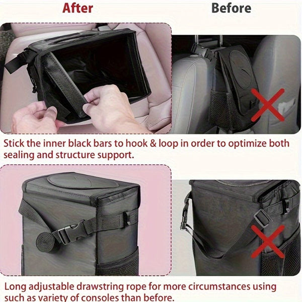 Planet Gates Black 1pc Waterproof Car Trash Can With Lid, Car Seat Back Hanging Storage Bag - Car Trash Organizer
