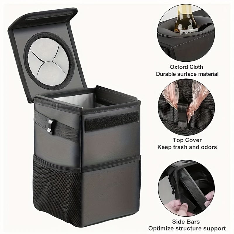 Planet Gates Black 1pc Waterproof Car Trash Can With Lid, Car Seat Back Hanging Storage Bag - Car Trash Organizer