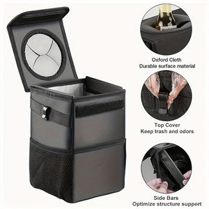 Planet Gates Black 1pc Waterproof Car Trash Can With Lid, Car Seat Back Hanging Storage Bag - Car Trash Organizer