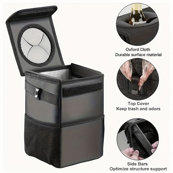 Planet Gates Black 1pc Waterproof Car Trash Can With Lid, Car Seat Back Hanging Storage Bag - Car Trash Organizer