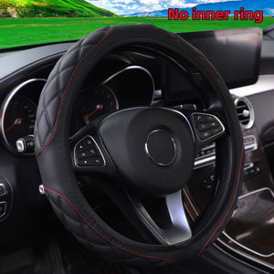 Planet Gates Black 1pc Wear-resistant Comfortable PU Leather Three-dimensional Embroidery No Inner Ring Steering Wheel Cover For 36.83-38.1cm Steering Wheel For Women