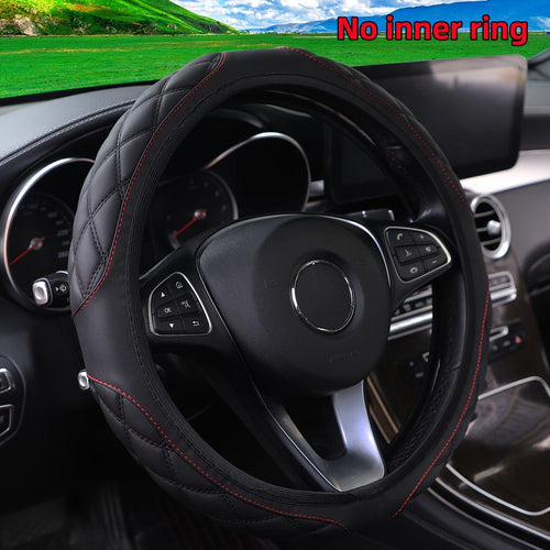 Planet Gates Black 1pc Wear-resistant Comfortable PU Leather Three-dimensional Embroidery No Inner Ring Steering Wheel Cover For 36.83-38.1cm Steering Wheel For Women