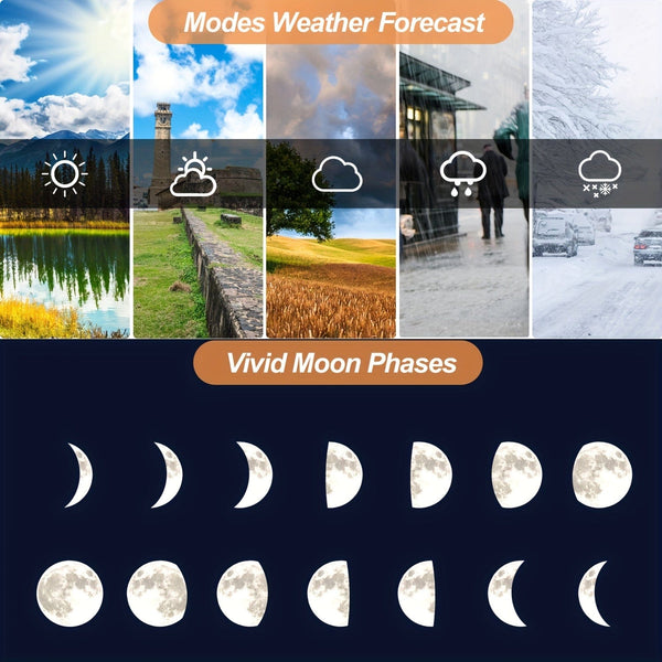 Planet Gates Black 1pc Weather Station Wireless Indoor Outdoor Thermometer Hygrometer With Dew Point, Heat Index, Touch LCD Display Digital Weather Thermometer With Alarm Clock And Adjustable Backlight