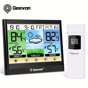 Planet Gates Black 1pc Weather Station Wireless Indoor Outdoor Thermometer Hygrometer With Dew Point, Heat Index, Touch LCD Display Digital Weather Thermometer With Alarm Clock And Adjustable Backlight