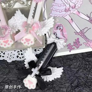Planet Gates black 2 Cute Cat Paw Utility Knife Lovely Wing Bowknot Style Open Box Cutter Letter Envelope Opener Mail Knife School Office Supplies