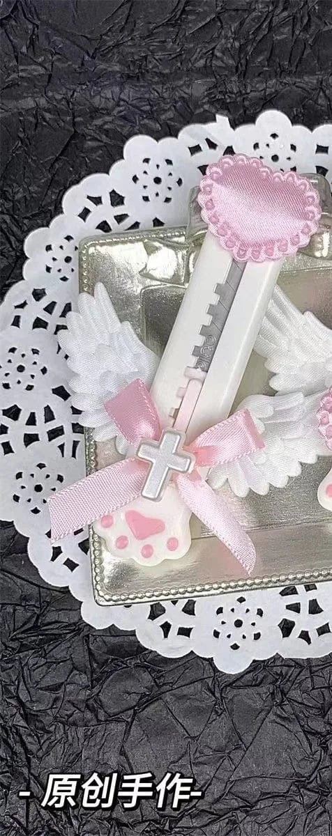 Planet Gates black 2 Cute Cat Paw Utility Knife Lovely Wing Bowknot Style Open Box Cutter Letter Envelope Opener Mail Knife School Office Supplies