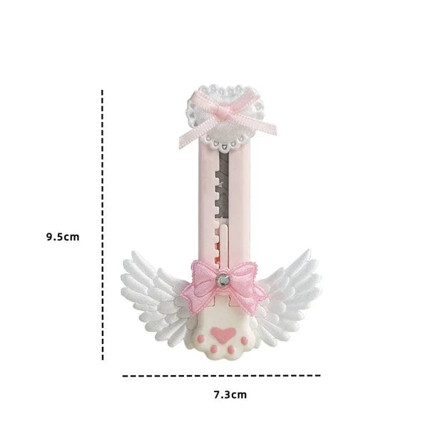 Planet Gates black 2 Cute Cat Paw Utility Knife Lovely Wing Bowknot Style Open Box Cutter Letter Envelope Opener Mail Knife School Office Supplies