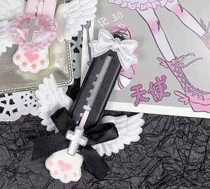 Planet Gates black 2 Cute Cat Paw Utility Knife Lovely Wing Bowknot Style Open Box Cutter Letter Envelope Opener Mail Knife School Office Supplies