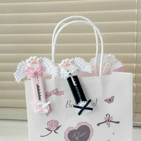 Planet Gates black 2 Cute Cat Paw Utility Knife Lovely Wing Bowknot Style Open Box Cutter Letter Envelope Opener Mail Knife School Office Supplies