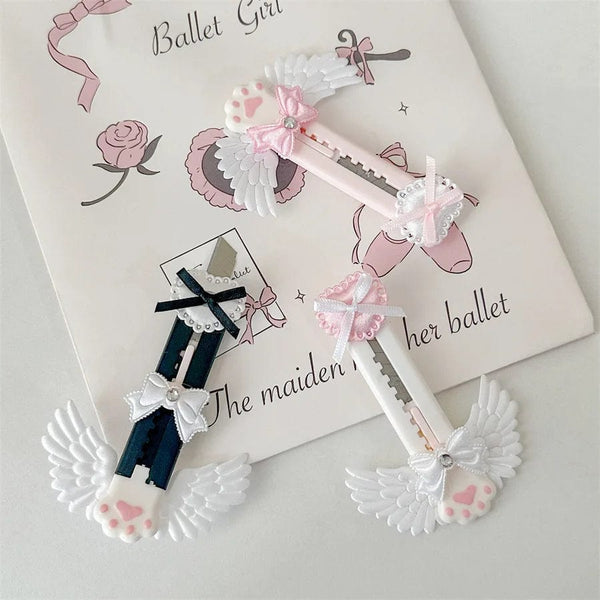 Planet Gates black 2 Cute Cat Paw Utility Knife Lovely Wing Bowknot Style Open Box Cutter Letter Envelope Opener Mail Knife School Office Supplies