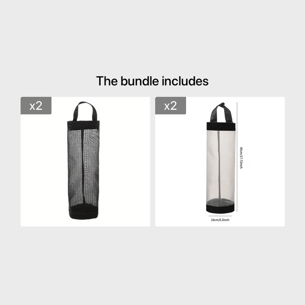 Planet Gates Black*2+Grey*2 1pc Waterproof Wall Mount Plastic Bag Holder for Kitchen Grocery Dispenser - Convenient and Space-Saving Mesh Storage Bag