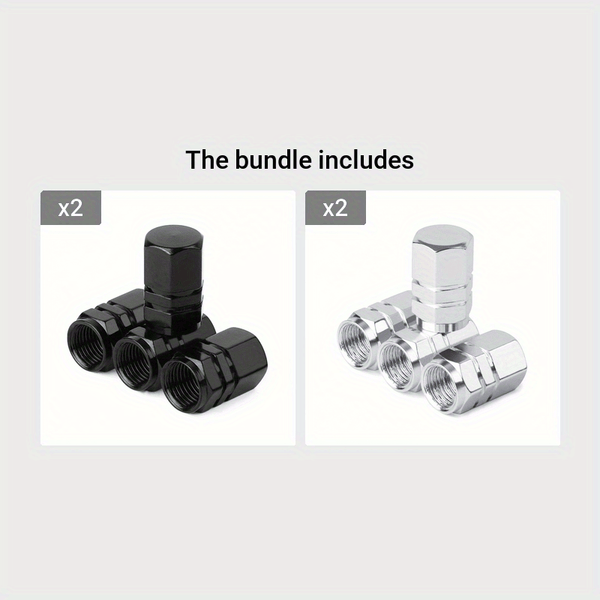 Planet Gates Black*2+Silvery*2 4pcs Car Valve Cap, Valve Cover, Aluminum Alloy Tire Valve Covers, Cool Modification