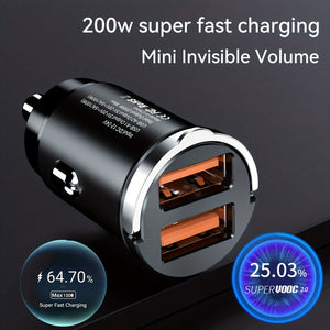 Planet Gates Black 200w Car Fast Charger Car Charger Metal Car Charger Dual USB Car Charger Fast Charger Mini Fast Charger Pull Ring Car Charger Qc Fast Charger