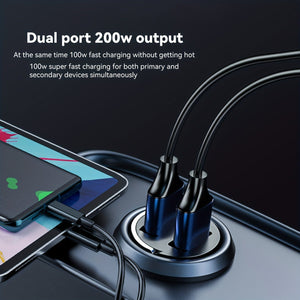 Planet Gates Black 200w Car Fast Charger Car Charger Metal Car Charger Dual USB Car Charger Fast Charger Mini Fast Charger Pull Ring Car Charger Qc Fast Charger