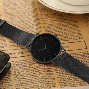 Planet Gates Black 2023 Minimalist Men Fashion Ultra Thin Watches Simple Men Business Stainless Steel Mesh Belt Quartz Watch Leisure Men Watch