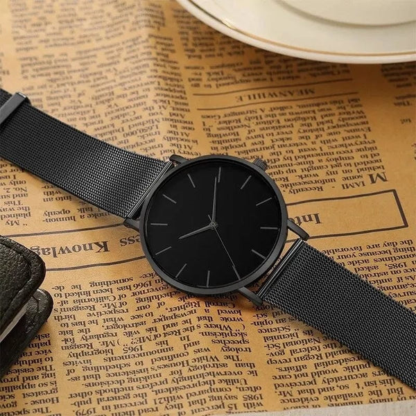 Planet Gates Black 2023 Minimalist Men Fashion Ultra Thin Watches Simple Men Business Stainless Steel Mesh Belt Quartz Watch Leisure Men Watch