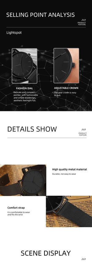 Planet Gates Black 2023 Minimalist Men Fashion Ultra Thin Watches Simple Men Business Stainless Steel Mesh Belt Quartz Watch Leisure Men Watch