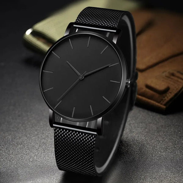 Planet Gates Black 2023 Minimalist Men Fashion Ultra Thin Watches Simple Men Business Stainless Steel Mesh Belt Quartz Watch Leisure Men Watch