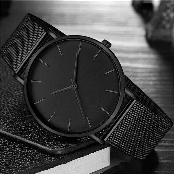 Planet Gates Black 2023 Minimalist Men Fashion Ultra Thin Watches Simple Men Business Stainless Steel Mesh Belt Quartz Watch Leisure Men Watch