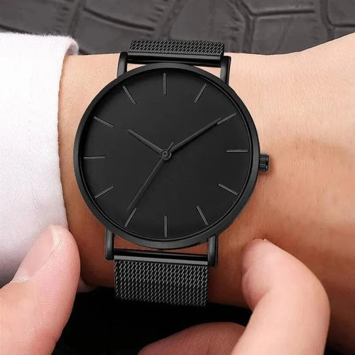 Planet Gates Black 2023 Minimalist Men Fashion Ultra Thin Watches Simple Men Business Stainless Steel Mesh Belt Quartz Watch Leisure Men Watch