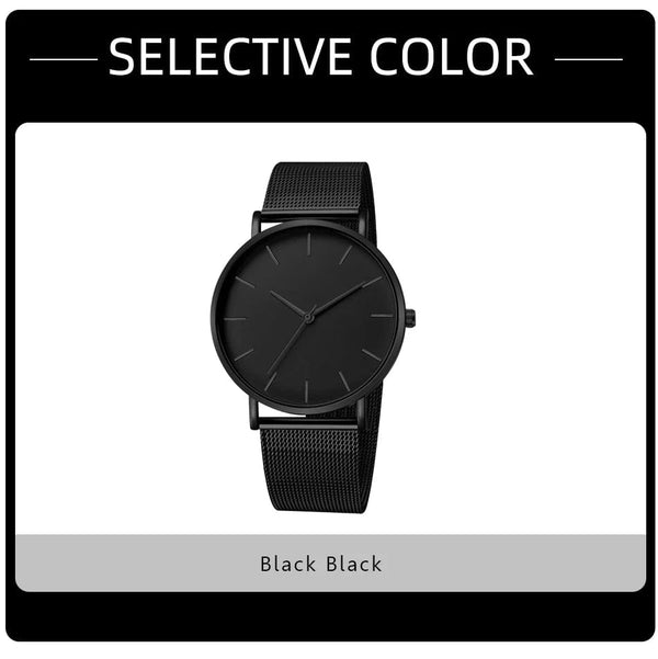 Planet Gates Black 2023 Minimalist Men Fashion Ultra Thin Watches Simple Men Business Stainless Steel Mesh Belt Quartz Watch Leisure Men Watch