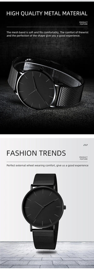 Planet Gates Black 2023 Minimalist Men Fashion Ultra Thin Watches Simple Men Business Stainless Steel Mesh Belt Quartz Watch Leisure Men Watch