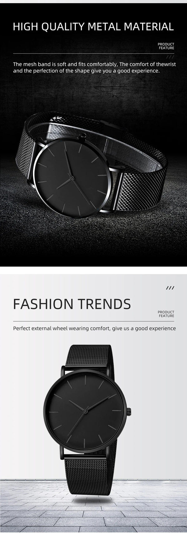 Planet Gates Black 2023 Minimalist Men Fashion Ultra Thin Watches Simple Men Business Stainless Steel Mesh Belt Quartz Watch Leisure Men Watch