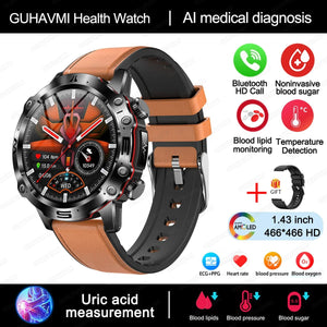 Planet Gates Black 2024 AI Medical Diagnosis Smart Watch Bluetooth Call Blood Sugar Blood Lipid Uric Acid Monitor HRV ECG Smartwatch For Men Women
