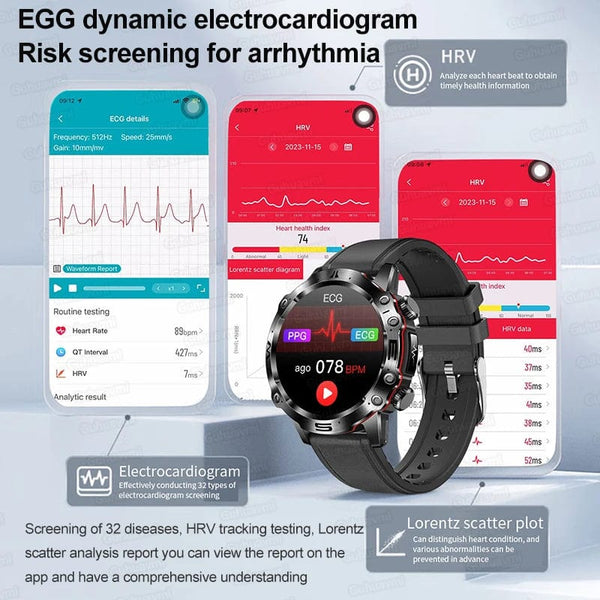 Planet Gates Black 2024 AI Medical Diagnosis Smart Watch Bluetooth Call Blood Sugar Blood Lipid Uric Acid Monitor HRV ECG Smartwatch For Men Women