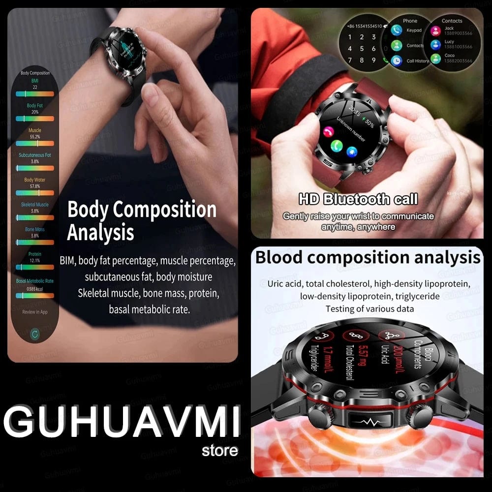 Planet Gates Black 2024 AI Medical Diagnosis Smart Watch Bluetooth Call Blood Sugar Blood Lipid Uric Acid Monitor HRV ECG Smartwatch For Men Women