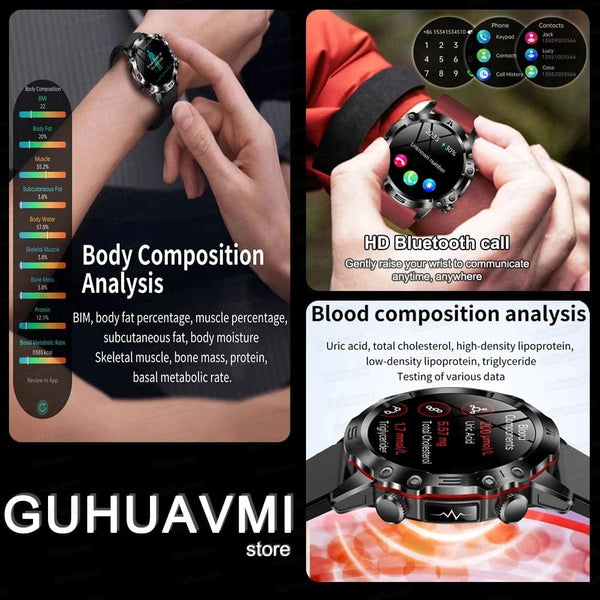 Planet Gates Black 2024 AI Medical Diagnosis Smart Watch Bluetooth Call Blood Sugar Blood Lipid Uric Acid Monitor HRV ECG Smartwatch For Men Women