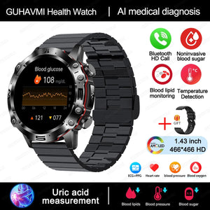 Planet Gates Black 2024 AI Medical Diagnosis Smart Watch Bluetooth Call Blood Sugar Blood Lipid Uric Acid Monitor HRV ECG Smartwatch For Men Women