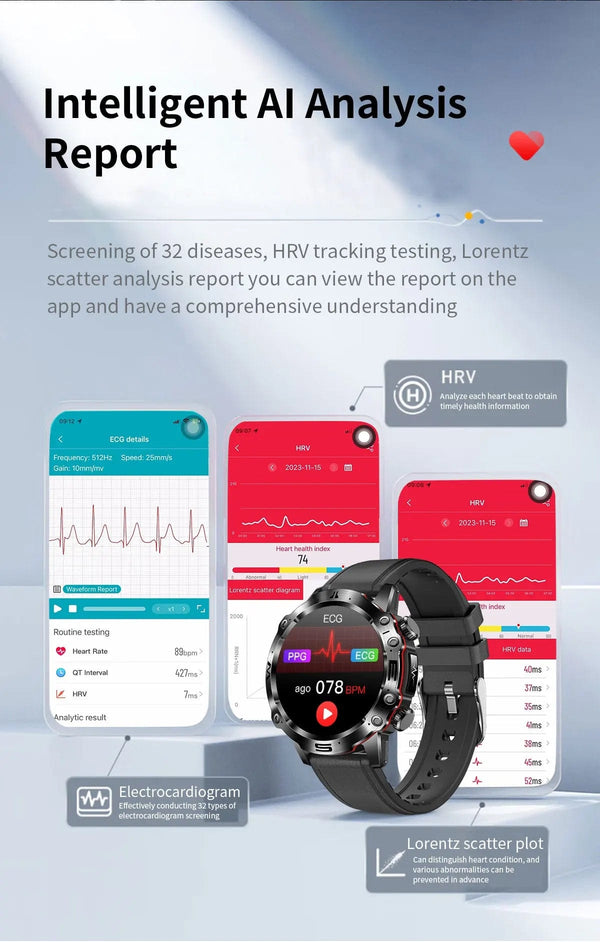 Planet Gates Black 2024 AI Medical Diagnosis Smart Watch Bluetooth Call Blood Sugar Blood Lipid Uric Acid Monitor HRV ECG Smartwatch For Men Women