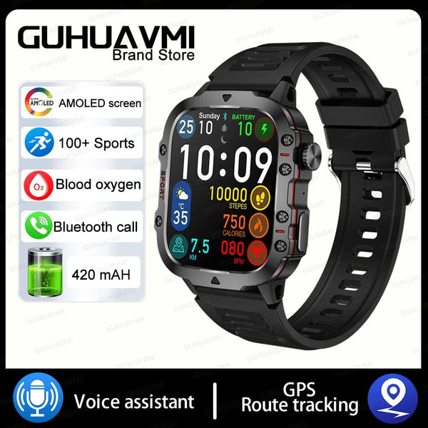 Planet Gates Black 2024 New For Xiaomi Military Smart Watch Men IP68 5ATM Outdoor Sports Fitness Tracker 24H Health Monitor 1.96 inch Smartwatches