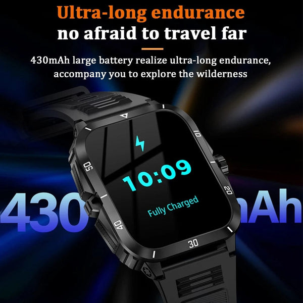 Planet Gates Black 2024 Outdoor Military 3ATM Waterproof Smart Watch Men 430mAh Battery Sports Fitness Watches Bluetooth Call Smartwatch App:Da Fit