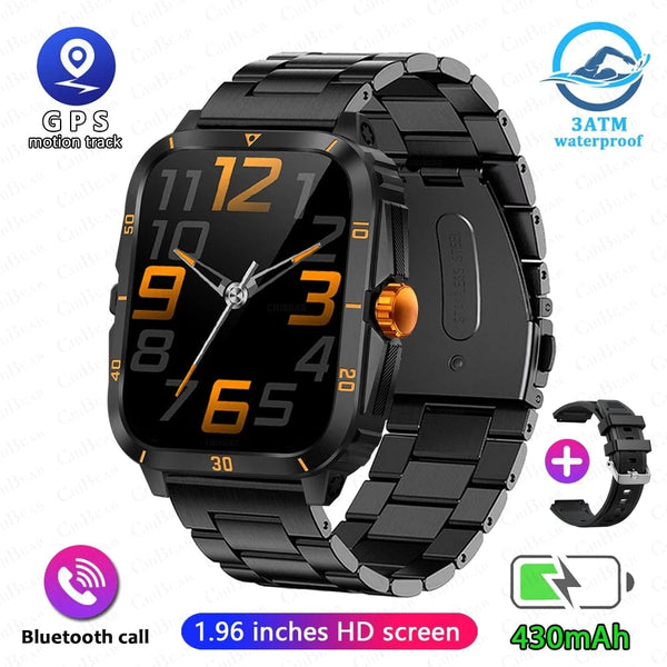 Planet Gates Black 2024 Outdoor Military 3ATM Waterproof Smart Watch Men 430mAh Battery Sports Fitness Watches Bluetooth Call Smartwatch App:Da Fit