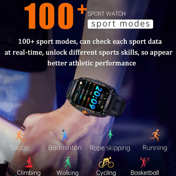 Planet Gates Black 2024 Outdoor Military 3ATM Waterproof Smart Watch Men 430mAh Battery Sports Fitness Watches Bluetooth Call Smartwatch App:Da Fit