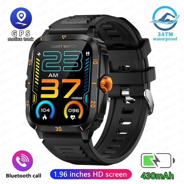 Planet Gates Black 2024 Outdoor Military 3ATM Waterproof Smart Watch Men 430mAh Battery Sports Fitness Watches Bluetooth Call Smartwatch App:Da Fit