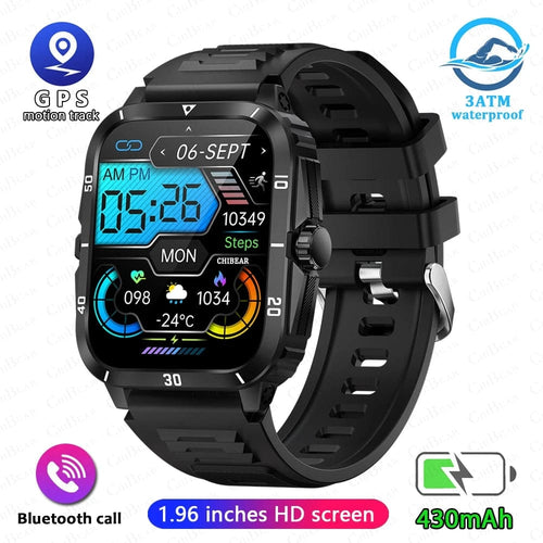 Planet Gates Black 2024 Outdoor Military 3ATM Waterproof Smart Watch Men 430mAh Battery Sports Fitness Watches Bluetooth Call Smartwatch App:Da Fit