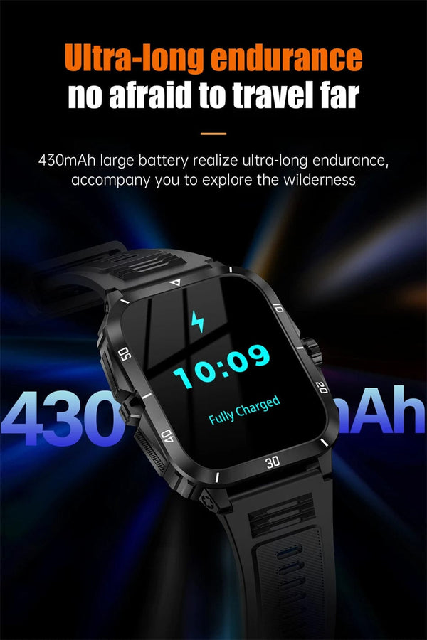 Planet Gates Black 2024 Outdoor Military 3ATM Waterproof Smart Watch Men 430mAh Battery Sports Fitness Watches Bluetooth Call Smartwatch App:Da Fit