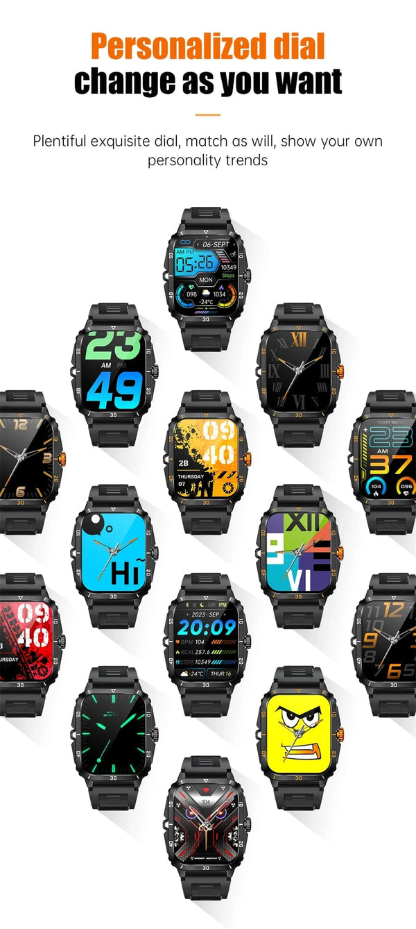 Planet Gates Black 2024 Outdoor Military 3ATM Waterproof Smart Watch Men 430mAh Battery Sports Fitness Watches Bluetooth Call Smartwatch App:Da Fit