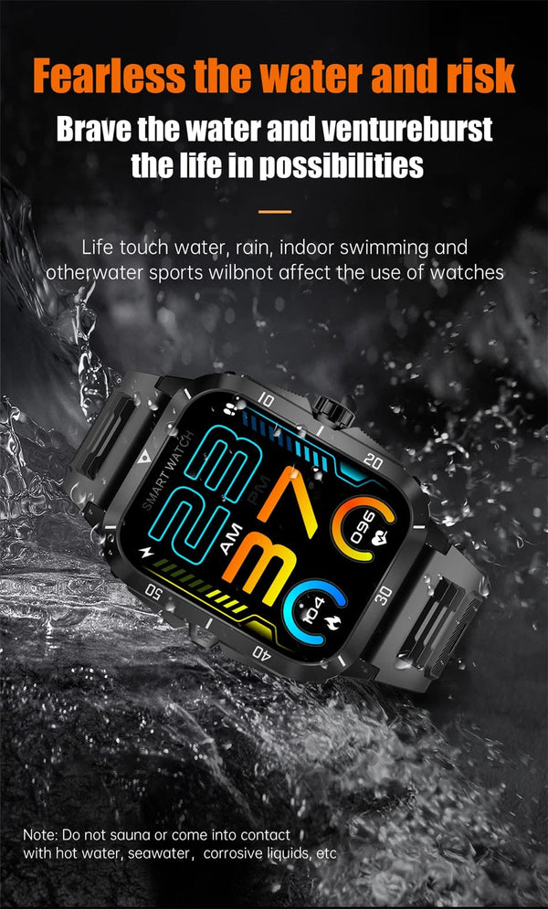 Planet Gates Black 2024 Outdoor Military 3ATM Waterproof Smart Watch Men 430mAh Battery Sports Fitness Watches Bluetooth Call Smartwatch App:Da Fit