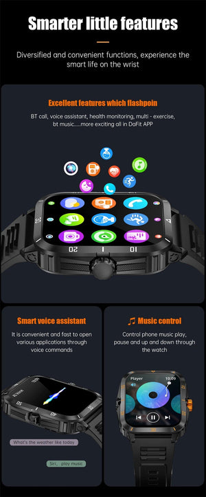 Planet Gates Black 2024 Outdoor Military 3ATM Waterproof Smart Watch Men 430mAh Battery Sports Fitness Watches Bluetooth Call Smartwatch App:Da Fit