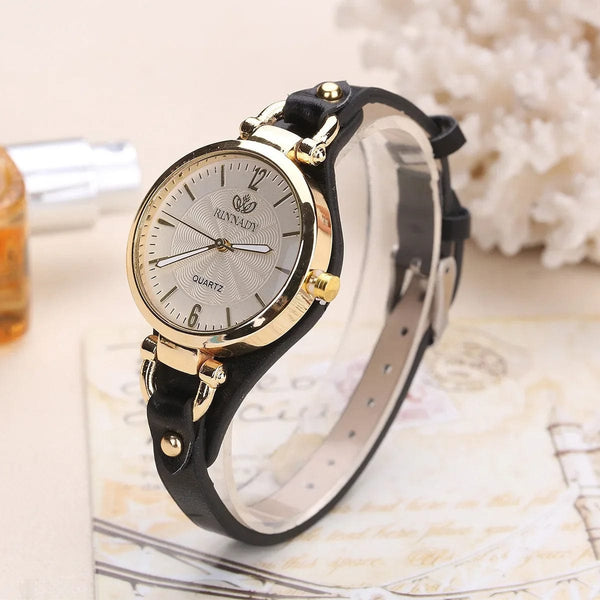 Planet Gates black 2024 Quartz Watch Women PU Leather Thin Strap Wristwatch Ladies Watches Solid Color Fashion Women Gift Watch Relojes Para Mujer