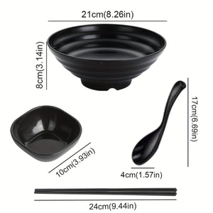 Planet Gates Black / 21cm 1 Set Ramen Bowl Set With Chopsticks Spoon Plate, Asian Black Bowls For Soup, Rice Noodles, Ramen, Instant Noodles, For Home Kitchen Restaurant Hotel, Kitchen Supplies, Tableware Accessories