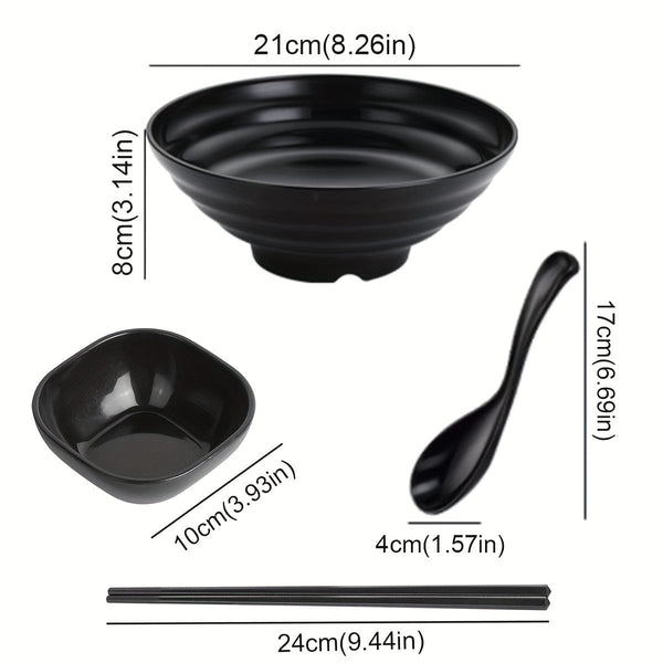 Planet Gates Black / 21cm 1 Set Ramen Bowl Set With Chopsticks Spoon Plate, Asian Black Bowls For Soup, Rice Noodles, Ramen, Instant Noodles, For Home Kitchen Restaurant Hotel, Kitchen Supplies, Tableware Accessories