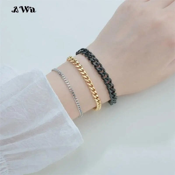 Planet Gates Black / 230mm / 9mm Width Awit Miniamlist Men Bracelet Gold Jewelry Street Style Stainless Steel 316L 18k Gold Plated Cuban Chain Bracelets For Women