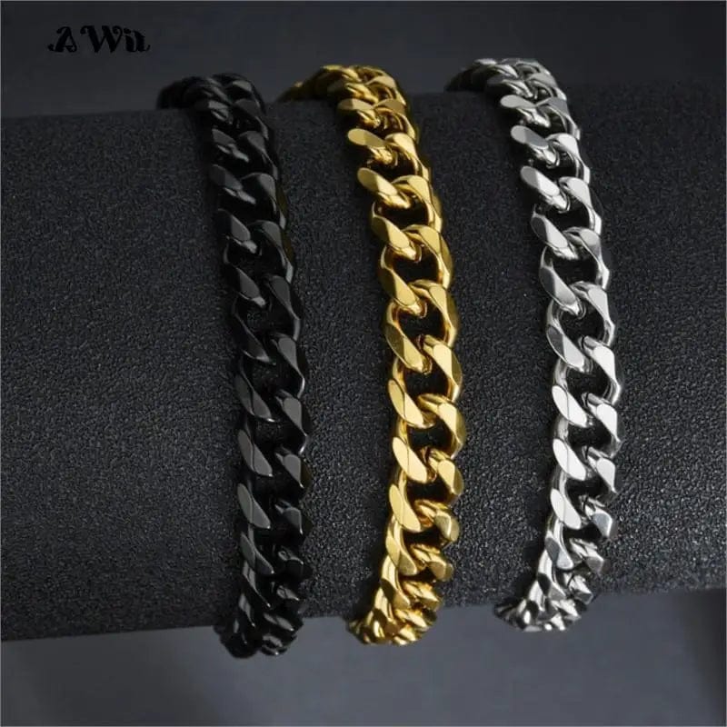 Planet Gates Black / 230mm / 9mm Width Awit Miniamlist Men Bracelet Gold Jewelry Street Style Stainless Steel 316L 18k Gold Plated Cuban Chain Bracelets For Women